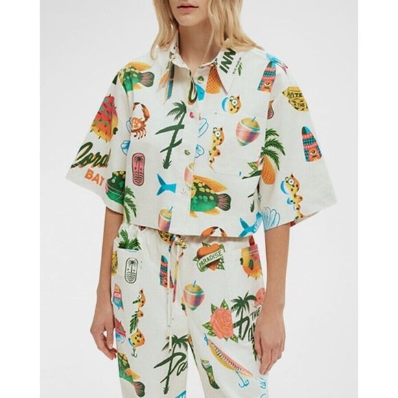 NWT ALEMAIS x Alan Berry Rhys Samaki Cropped Organic Cotton Shirt Women's Size 4